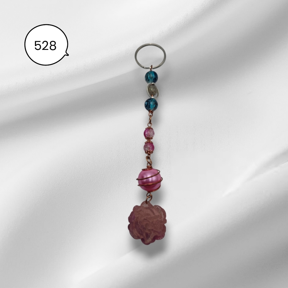 Elegant Pink and Blue Beaded Keychain